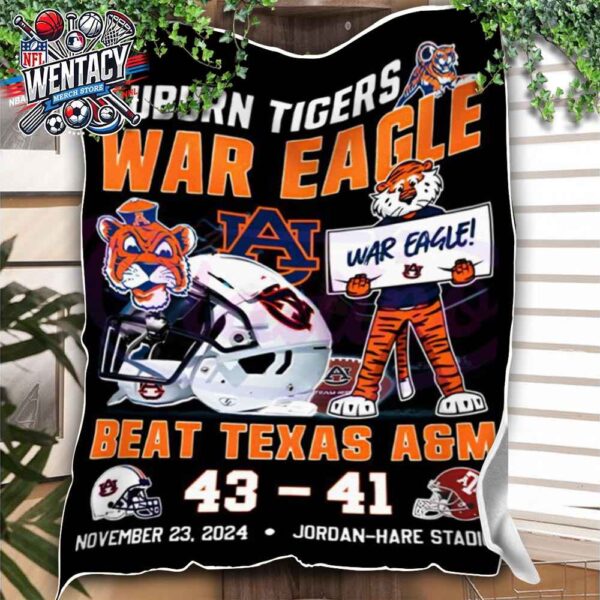 Auburn Tigers War Eagle Beat 43-41 Texas A M Aggies On November 23 2024 NCAA At Jordan Hare Stadium Fleece Blanket