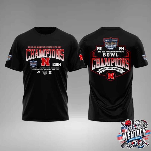 Champions Nebraska Cornhuskers X Nike 2024 Bad Boy Mowers Pinstripe Bowl NCAA At Yankee Stadium The Bronx In New York All Over Print Shirt