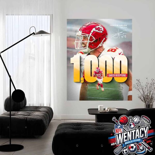 Congratulations Travis Kelce Kansas City Chiefs NFL 1000 Career Receptions Home Decor Poster Canvas