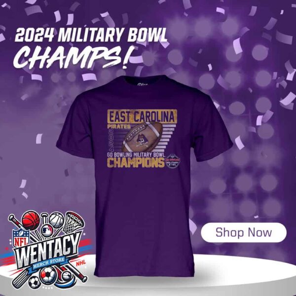 East Carolina Pirates NCAA 2024 Go Bowling Military Bowl Champions Unisex T-Shirt