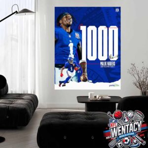 Malik Nabers New York Giants NFL 2024 1000 Receiving Yards Home Decor Poster Canvas