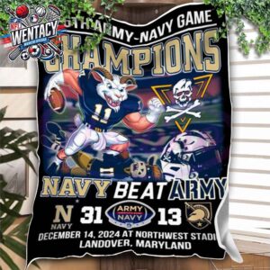 Navy Midshipmen Beat Army Black Knights 31-13 125th Army Navy Game Champion NCAA On December 14 2024 At Northwest Stadium In Landover Maryland Fleece Blanket