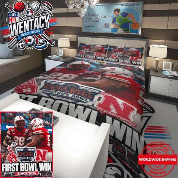 Nebraska Cornhuskers Champions NCAA Bad Boy Mowers Pinstripe Bowl First Bowl Win Since 2015 Bedding Set