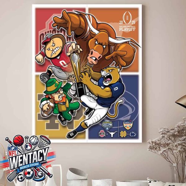 2025 College Football Playoff Down To The Final 4 Mascot Coton Bowl Classic And Orange Bowl Home Decor Poster Canvas