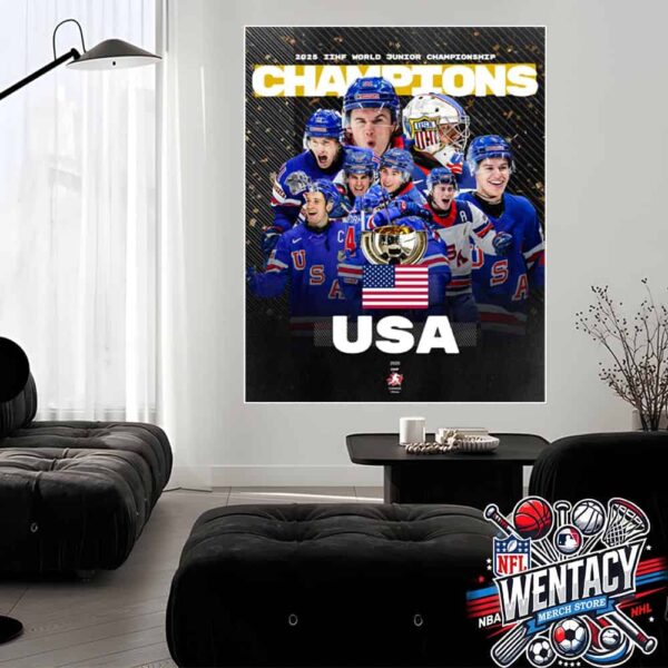 2025 IIHF World Junior Championship Team USA Hockey back-to-back Gold Home Decor Poster Canvas