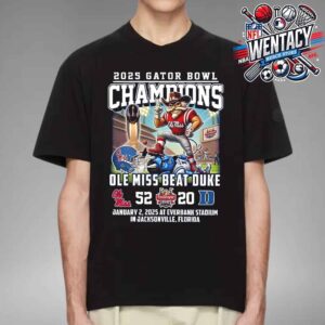 2025 Taxslayer Gator Bowl Ole Miss Rebels Beat Duke 52-20 On January 2 2025 At Everbank Stadium In Jacksonville Florida Unisex T-Shirt