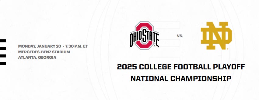 CFP National Championship Ohio State vs Notre Dame Jan 20 at 430 PM on ESPN