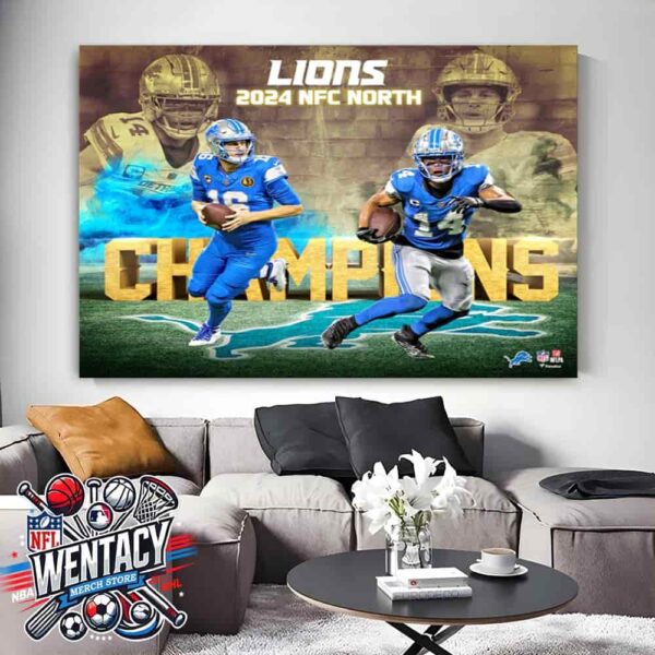 Detroit Lions 2024 NFL NFC North Division Champions Home Decor Poster Canvas