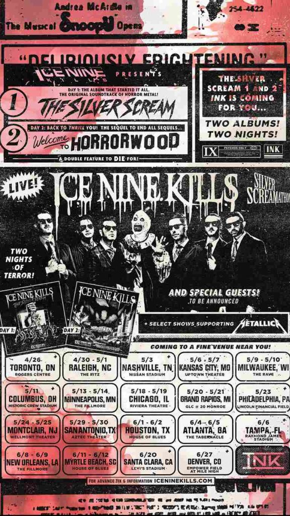 Ice Nine Kills The Silver Scream A Thon US Headline Tour 2025 Performances Scheduled 11zon