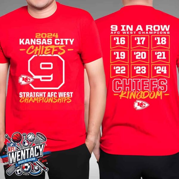 Kansas City Chiefs NFL Nine-Straight AFC West Division Champions Two Sides Unisex T-Shirt