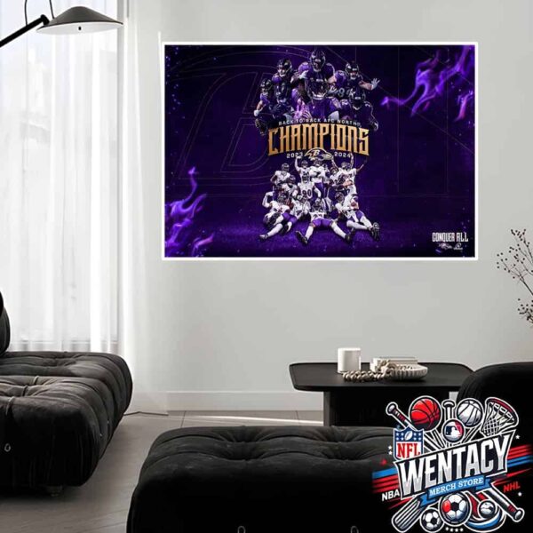 NFL Baltimore Ravens Back-To-Back AFC North Champions 2023-2024 Home Decor Poster Canvas