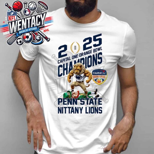 Notre Dame Fighting Irish Defeat Penn State Nittany Lions Mascot Capital One Orange Bowl CFP Semifinal Champions NCAA Bowl Games Season 2024-2025 Unisex T-Shirt