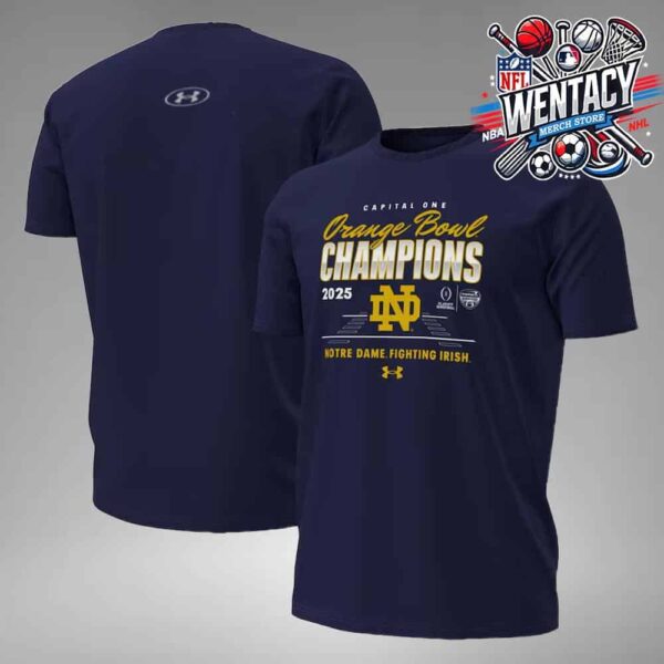 Notre Dame Fighting Irish X Under Armour Logo College Football Playoff 2025 Capital One Orange Bowl Champions Two Sides Unisex T-Shirt