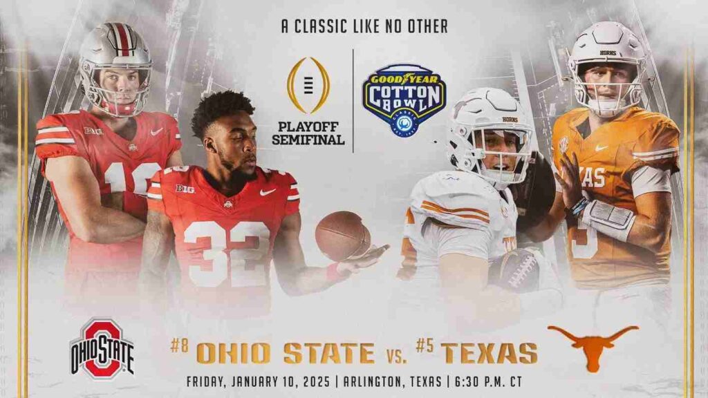 Ohio State vs Texas 2025 CFP Semifinal at the 89th Goodyear Cotton Bowl Classic